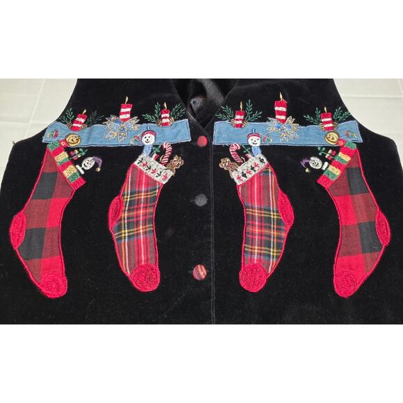 Vintage Tantrums Christmas Stocking Black Velvet Vest Kitsch Size Medium - Picture 2 of 5